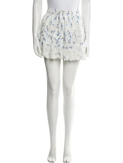 Pre-owned Loveshackfancy Floral Print Mini Skirt In White