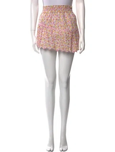 Pre-owned Loveshackfancy Floral Print Mini Skirt In White