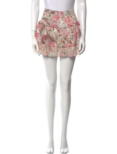 Pre-owned Loveshackfancy Floral Print Mini Skirt In White