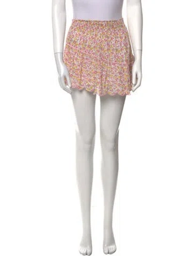 Pre-owned Loveshackfancy Floral Print Mini Skirt In White