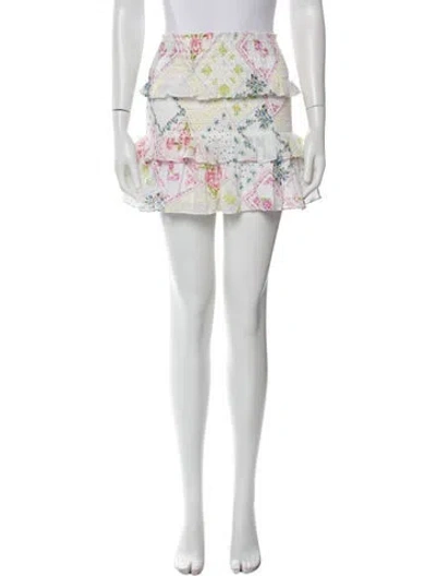 Pre-owned Loveshackfancy Floral Print Mini Skirt In White