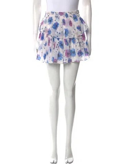 Pre-owned Loveshackfancy Floral Print Mini Skirt In White