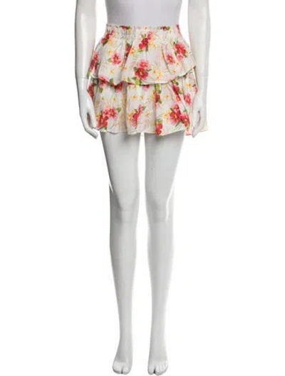 Pre-owned Loveshackfancy Floral Print Mini Skirt In White