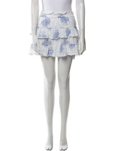 Pre-owned Loveshackfancy Floral Print Mini Skirt In White