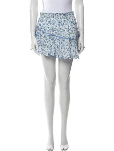 Pre-owned Loveshackfancy Floral Print Mini Skirt In White