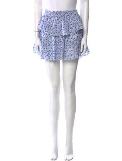 Pre-owned Loveshackfancy Floral Print Mini Skirt In White