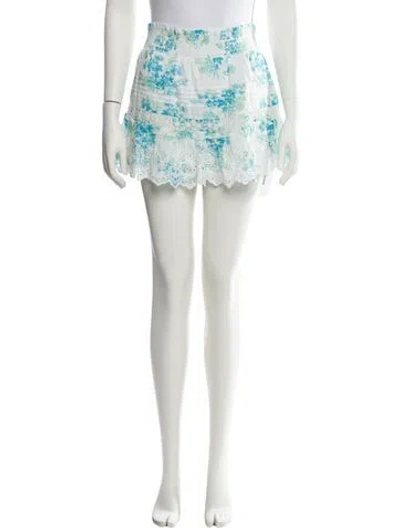 Pre-owned Loveshackfancy Floral Print Mini Skirt In White