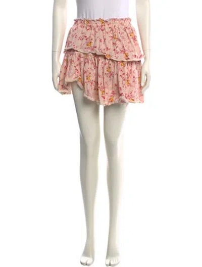 Pre-owned Loveshackfancy Floral Print Mini Skirt In White
