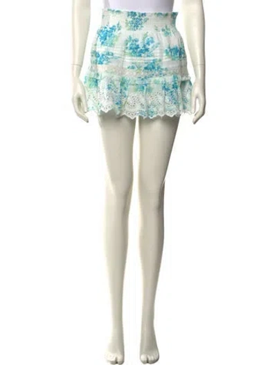Pre-owned Loveshackfancy Floral Print Mini Skirt In White