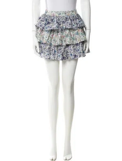 Pre-owned Loveshackfancy Floral Print Mini Skirt In White
