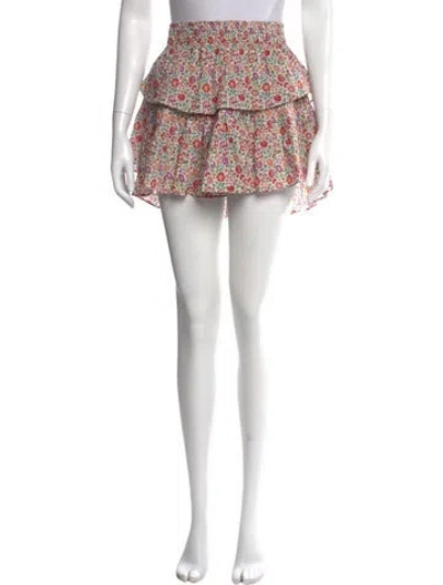 Pre-owned Loveshackfancy Floral Print Mini Skirt In White