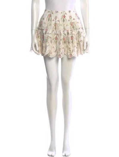 Pre-owned Loveshackfancy Floral Print Mini Skirt In White