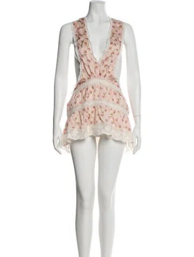 Pre-owned Loveshackfancy Floral Print Mini Skirt In White