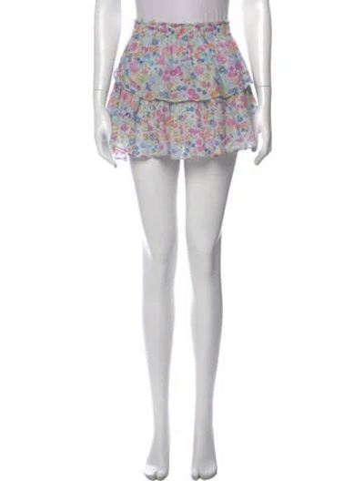 Pre-owned Loveshackfancy Floral Print Mini Skirt In White