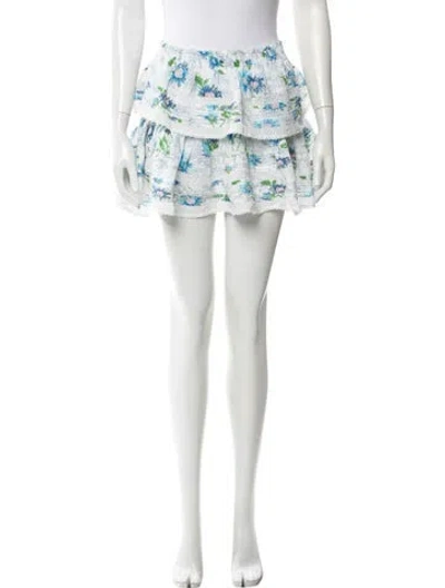 Pre-owned Loveshackfancy Floral Print Mini Skirt In White
