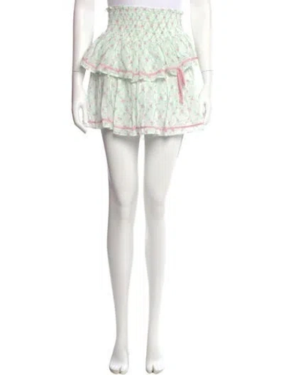 Pre-owned Loveshackfancy Floral Print Mini Skirt In White