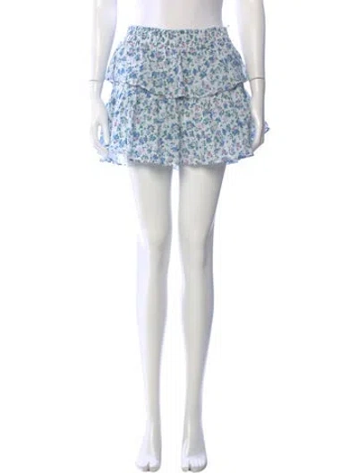 Pre-owned Loveshackfancy Floral Print Mini Skirt In White