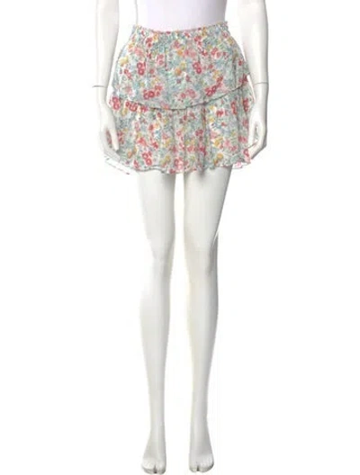 Pre-owned Loveshackfancy Floral Print Mini Skirt In White