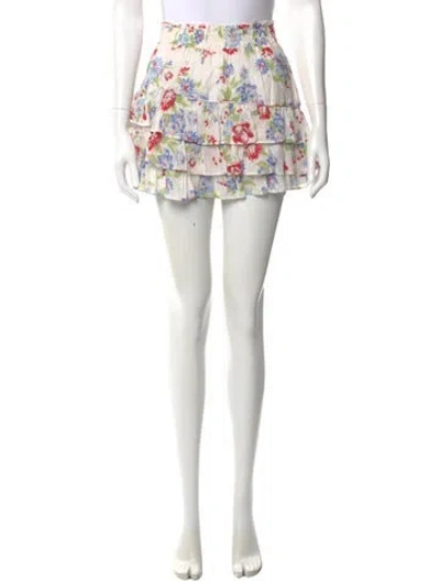 Pre-owned Loveshackfancy Floral Print Mini Skirt In White
