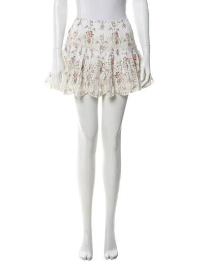 Pre-owned Loveshackfancy Floral Print Mini Skirt In White