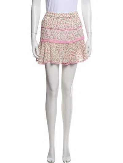 Pre-owned Loveshackfancy Floral Print Mini Skirt In White