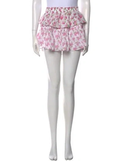 Pre-owned Loveshackfancy Floral Print Mini Skirt In White