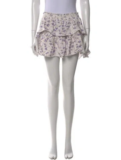 Pre-owned Loveshackfancy Floral Print Mini Skirt In White