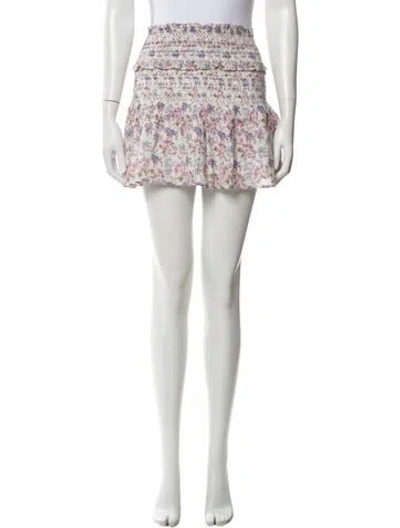 Pre-owned Loveshackfancy Floral Print Mini Skirt In White
