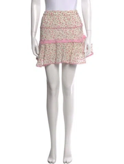 Pre-owned Loveshackfancy Floral Print Mini Skirt In White