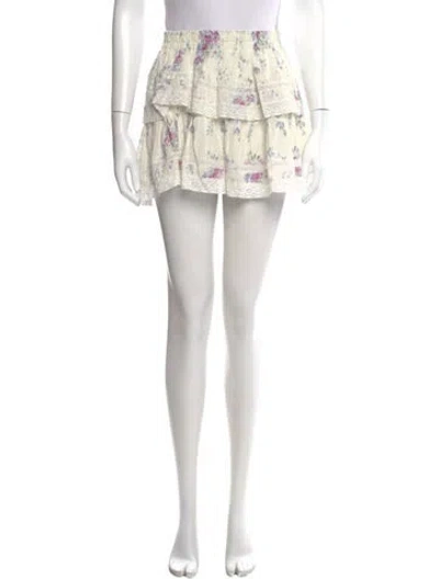 Pre-owned Loveshackfancy Floral Print Mini Skirt In White