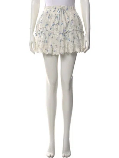Pre-owned Loveshackfancy Floral Print Mini Skirt In White