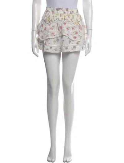 Pre-owned Loveshackfancy Floral Print Mini Skirt In White