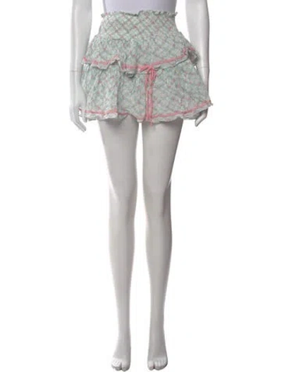 Pre-owned Loveshackfancy Floral Print Mini Skirt In White