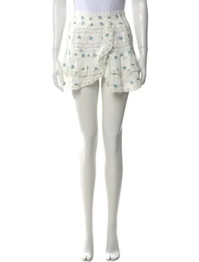 Pre-owned Loveshackfancy Floral Print Mini Skirt In White