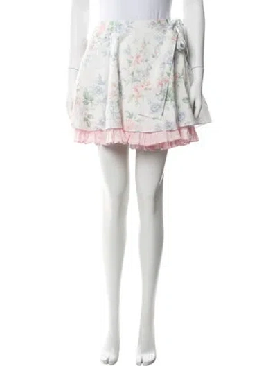 Pre-owned Loveshackfancy Floral Print Mini Skirt In White