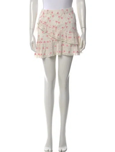 Pre-owned Loveshackfancy Floral Print Mini Skirt In White