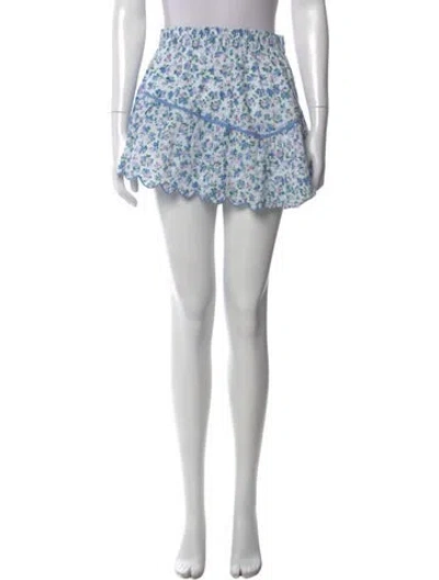 Pre-owned Loveshackfancy Floral Print Mini Skirt In White