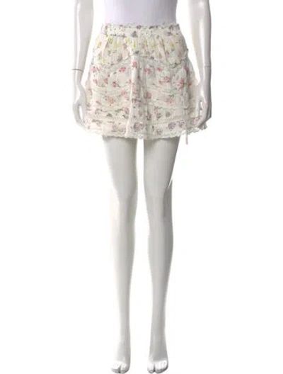 Pre-owned Loveshackfancy Floral Print Mini Skirt In White