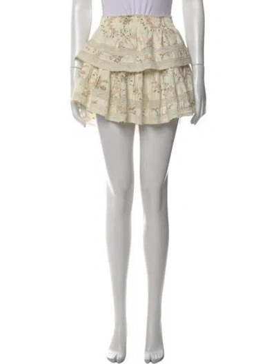 Pre-owned Loveshackfancy Floral Print Mini Skirt In White