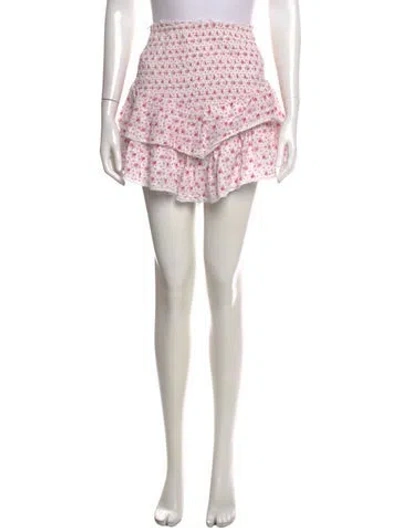 Pre-owned Loveshackfancy Floral Print Mini Skirt In White