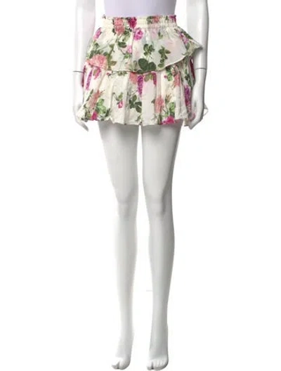 Pre-owned Loveshackfancy Floral Print Mini Skirt In White