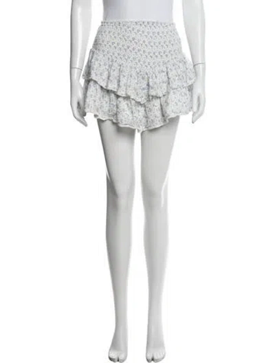 Pre-owned Loveshackfancy Floral Print Mini Skirt In White
