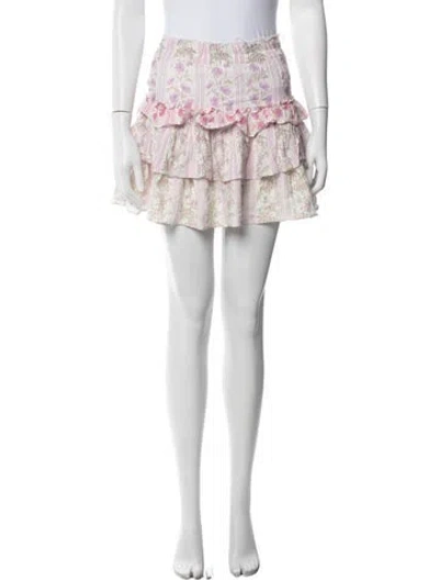 Pre-owned Loveshackfancy Floral Print Mini Skirt In White