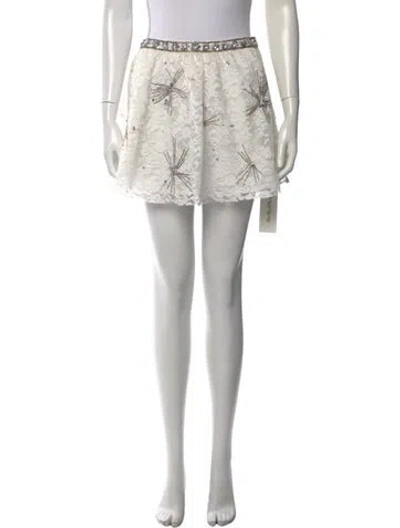 Pre-owned Loveshackfancy Floral Print Mini Skirt In White