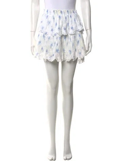 Pre-owned Loveshackfancy Floral Print Mini Skirt In White