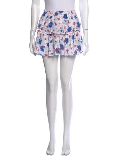 Pre-owned Loveshackfancy Floral Print Mini Skirt In White