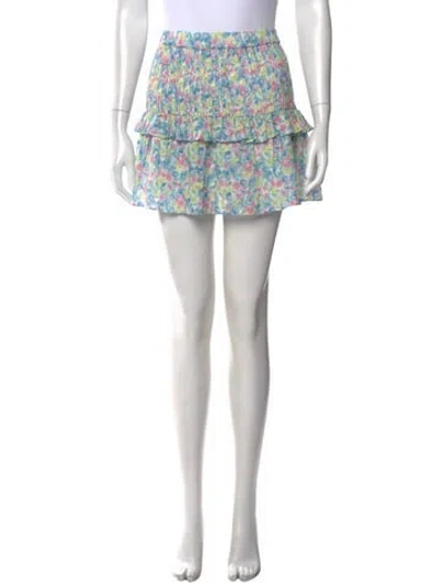 Pre-owned Loveshackfancy Floral Print Mini Skirt In White