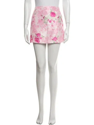 Pre-owned Loveshackfancy Floral Print Mini Skirt In White
