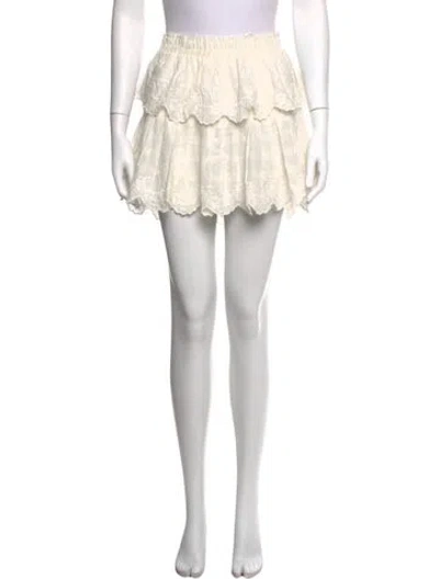 Pre-owned Loveshackfancy Floral Print Mini Skirt In White