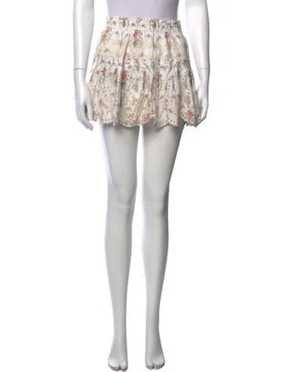 Pre-owned Loveshackfancy Floral Print Mini Skirt In White